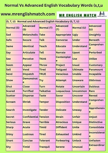 Normal and Advanced English Vocabulary (s,t,u