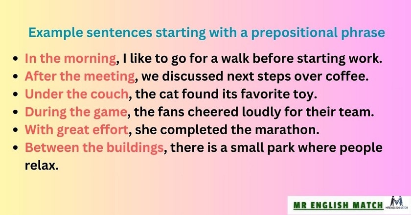 example sentences starting with a prepositional phrase