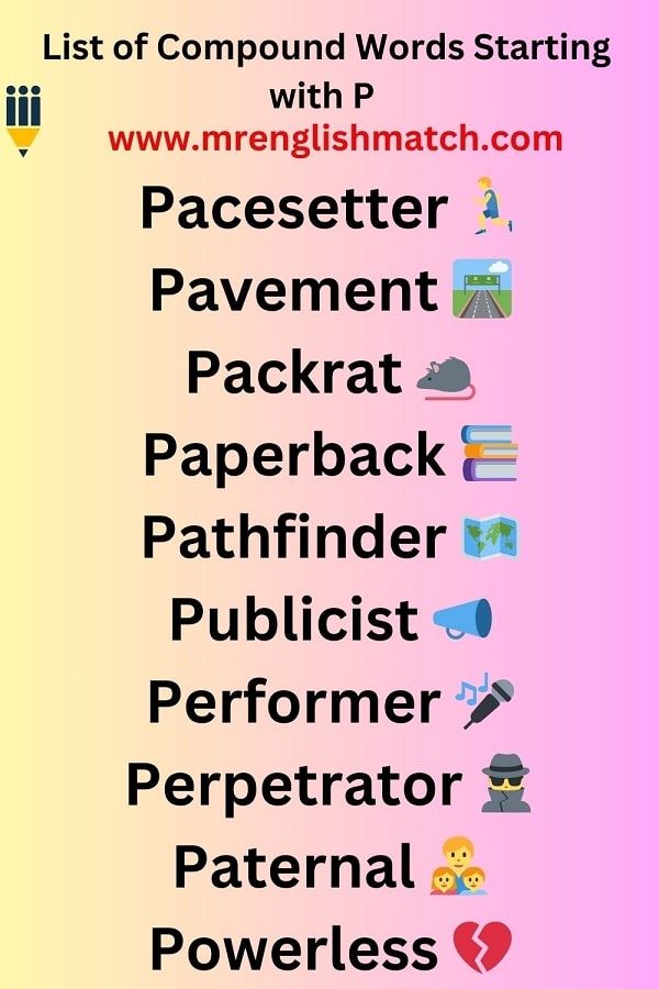 list of 15 compound words starting with p 2