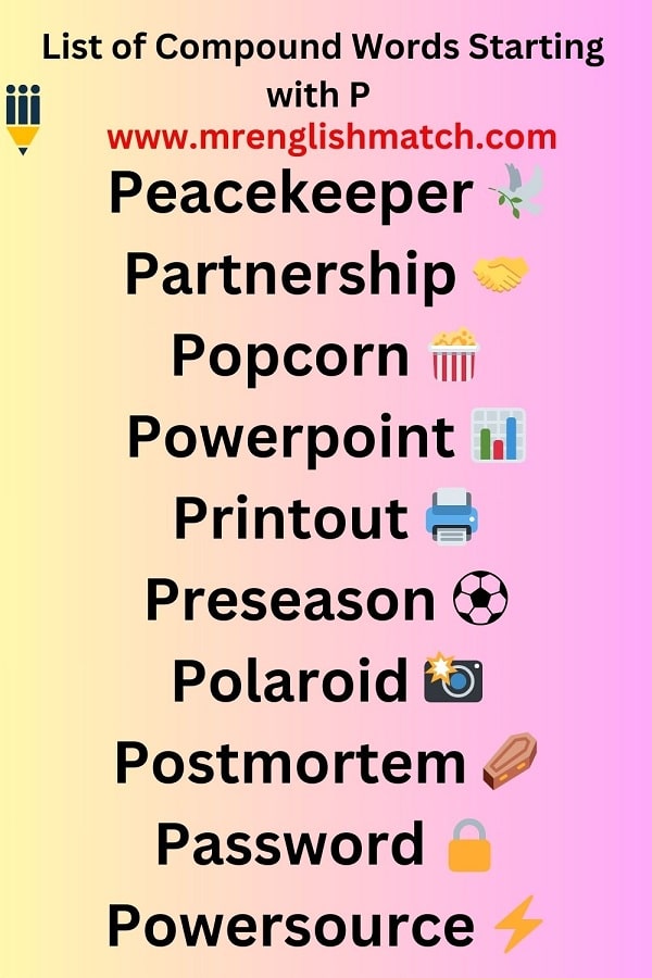 list of 15 compound words starting with p