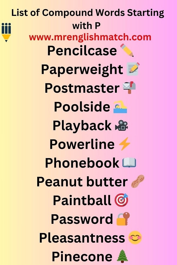 list of 20 compound words starting with p 1