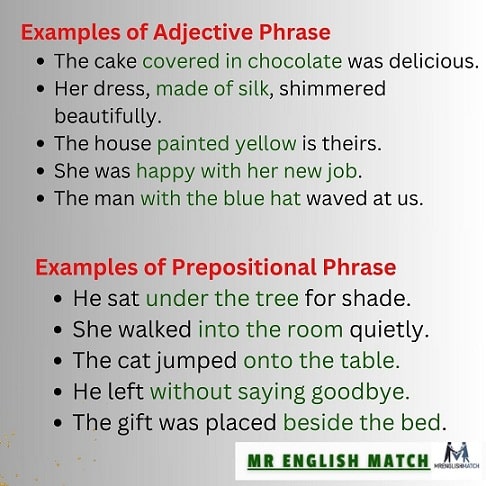 types of phrases noun and verb phrases adjective